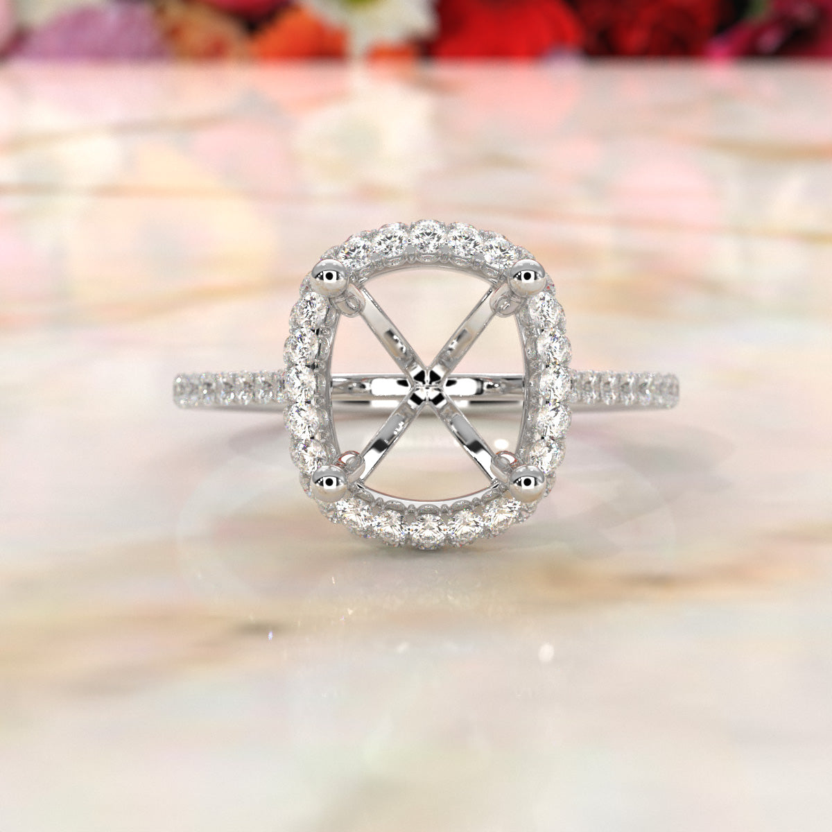 Double Halo Semi Mount Lab Grown Diamond Engagement Ring 0.53 Ct.